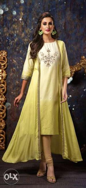 Women's Yellow And White Floral Abaya Dress