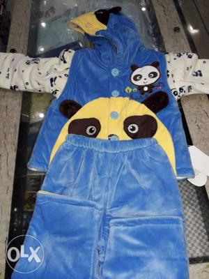 Blue Panda-themed Hoodie Top And Bottoms