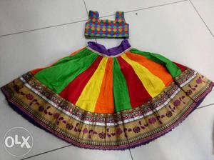 Green, Red, And Yellow Floral Chania choli for age 6 to 8
