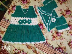 Green, White, And Pink Knitted Textile