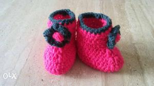 Pair Of Pink-and-purple Knitted Shoes