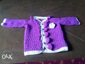 Purple And White Knitted Vest