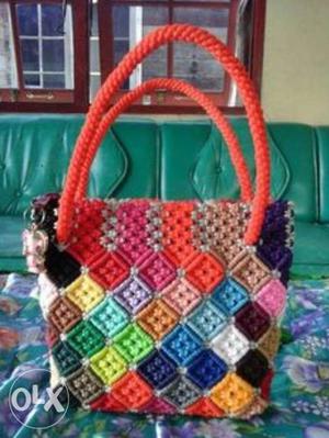 Red And Blue Knitted Handbag
