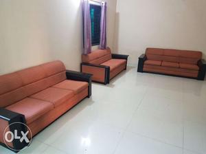 Brown And Red Fabric Sofa Set
