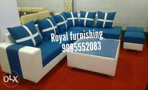 Royal Blue And White Sectional Couch...only sofa