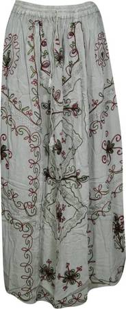 Indiatrendzs Embroidered Women A-line Grey Skirt