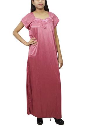 Indiatrendzs Women Satin Nighty Solid Pink Nightwear with