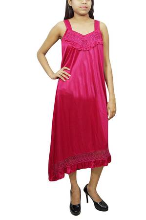 Indiatrendzs Women's Nighty Nightgown Satin Sleep Wear Pink