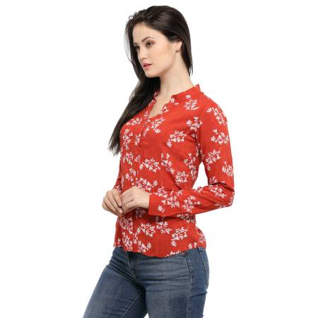 Floral Printed Red Full Sleeve Shirt