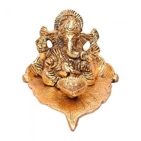 Leaf Ganesh Diya Golden Antiq