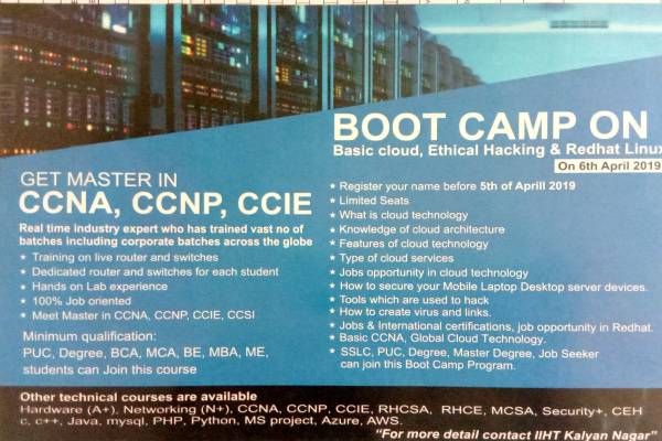 Boot Camp on 6th April , on Cloud, Ethical Hacking &
