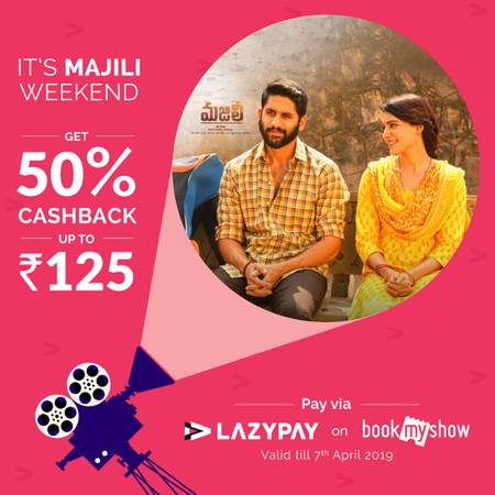 50% Cashback upto Rs. 125 on BookMyShow with LazyPay