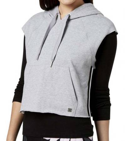 CALVIN KLEIN Pearl Heather Grey Hooded Cropped Pullover