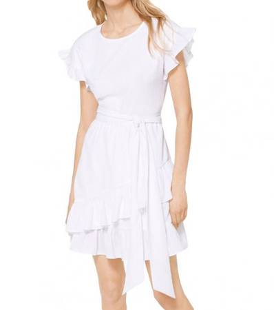 MICHAEL KORS White Crinkled Wrap Dress