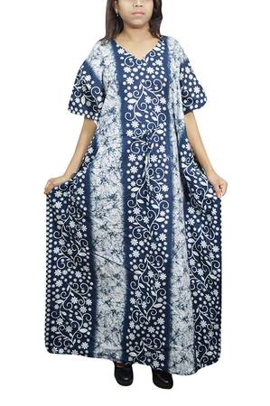 Women House Dress Kaftan Cotton Printed Maxi Dress Free Size