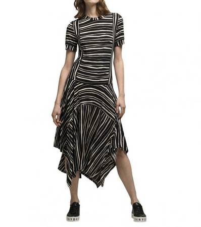 DKNY Black Asymmetrical Striped Dress