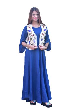 Blue kurti with Detachable jacket