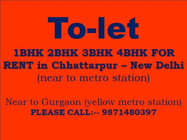 2bhk flats for rent in chattarpur metro station