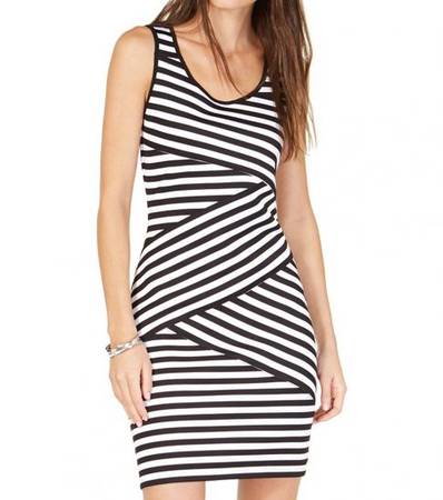 MICHAEL KORS Black White Striped Crossover Dress