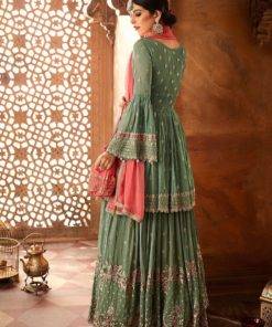 Green and Pink Embroidered Sharara Suit