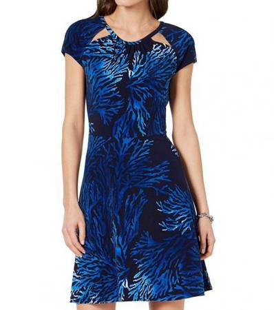 MICHAEL KORS Grecian Blue Cutout-Neck Dress