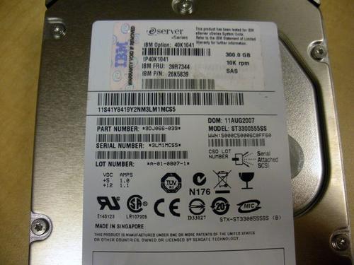 Rs3900 IBM 300GB 10K SAS DRIVE 40K1041 39R7344 39R7356