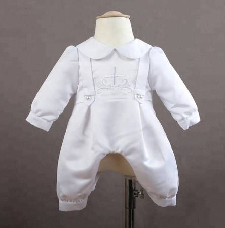 NOEL - White Baptism Romper for Baby Boy