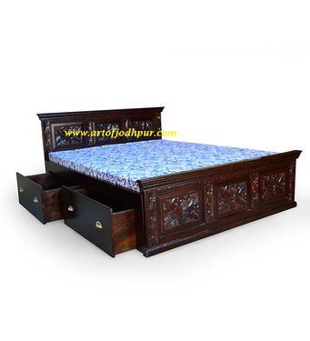 Furniture online storage carved double bed wood sheesham