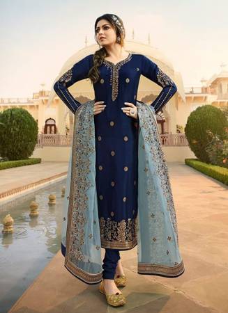 Blue and Gold Embroidered Straight Suit | StyleDevOfficial
