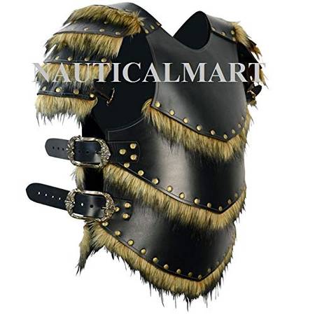 NAUTICALMART Barbarian Leather Jacket W/Pauldron Leather