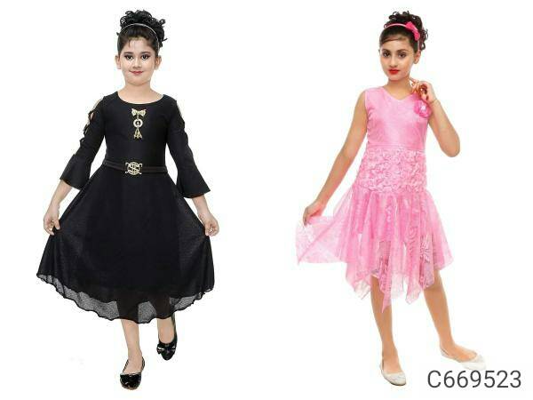 Girls Solid Frocks (Pack of 2)