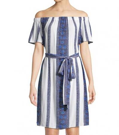 MICHAEL KORS True Navy Off-The-Shoulder Printed Dress