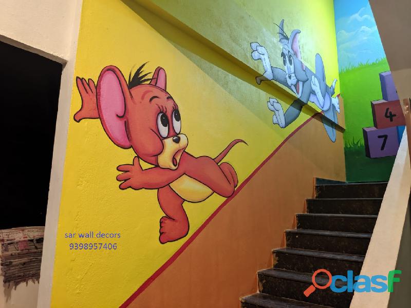 3D cartoon wall painting for kids school in Hyderabad