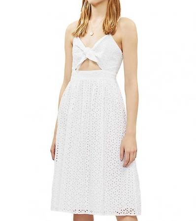 MICHAEL KORS White Floral Eyelet Knotted Dress