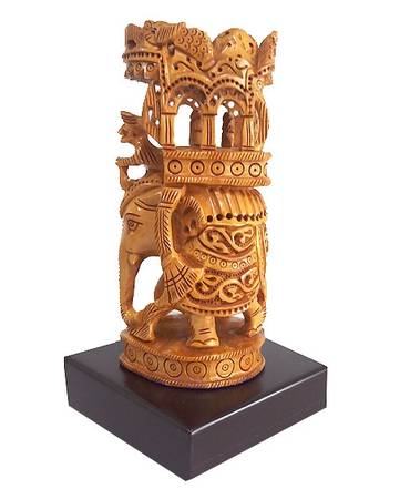 Wooden Floral Carved Ambabari Statue on Base