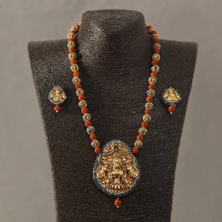 Ethnic Temple Designed Rudraksh Necklace Set