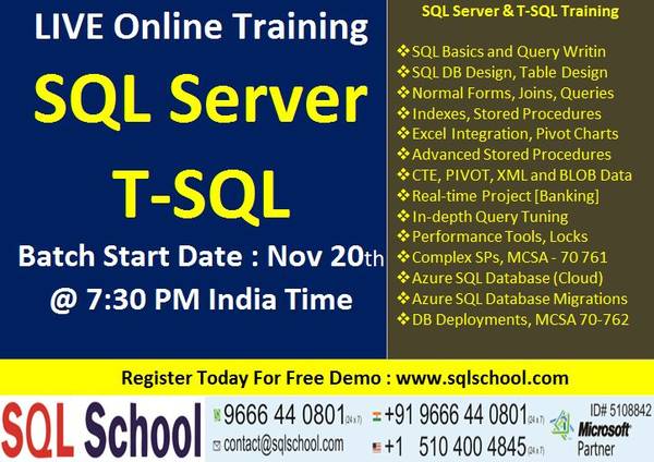 NEW SCHEDULE ON " SQL SERVER T-SQL" Developer Course