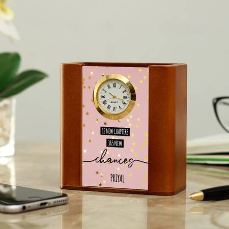 New Year Personalized Pen Stand with Watch