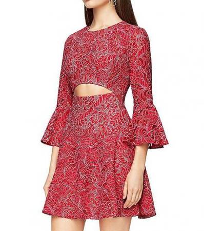 BCBGMAXAZRIA Red Overlay Cut-Out Party Dress