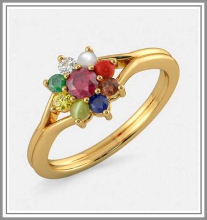 Navaratna Ruby And Diamond Gemstone Ring In 18Kt Gold