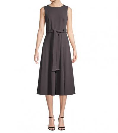CALVIN KLEIN Grey V-Neck Midi Dress