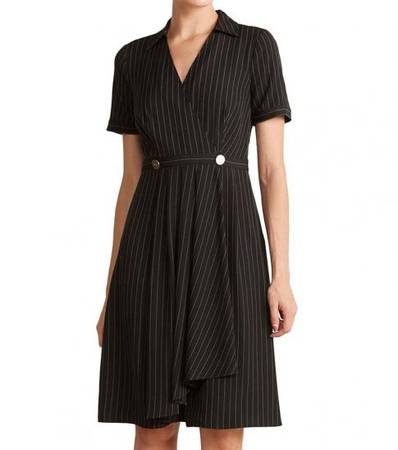 DKNY Black Stripe Short Sleeve Dress
