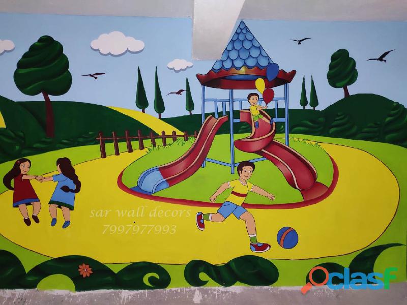 play area cartoon wall painting for school in Hyderabad
