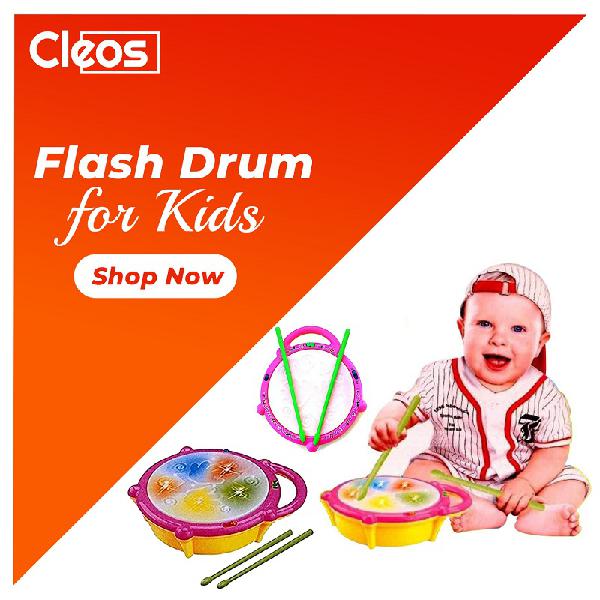 Battery Operated Musical MultiColored Flash Drum Cleos