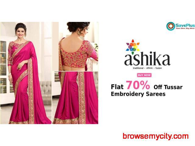 Flat 70% Off Tussar Embroidery Sarees
