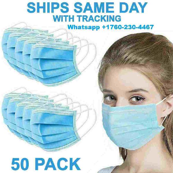 50 PCS Face Mask Medical Surgical Dental Disposable 3-Ply
