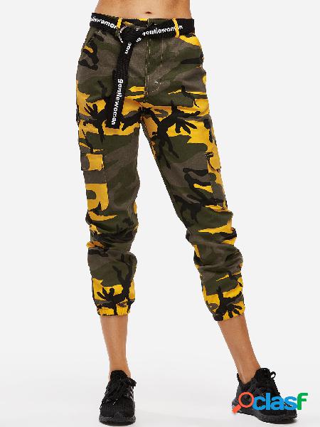 Active Camo Pattern High Waisted Sports Pants in Yellow