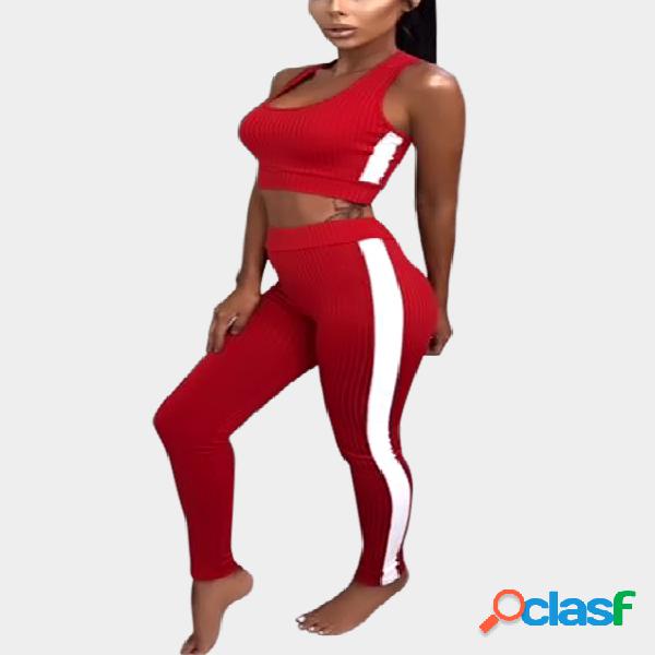 Active Contract Color Sleeveless Tracksuit in Red