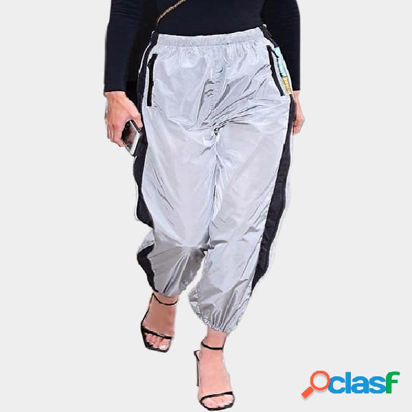 Active Contrast Color High Waisted Sports Pants in Grey