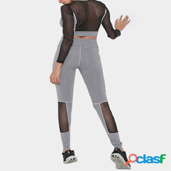 Active Cut Out Net Yarn Stitching Design Elastic Tracksuit